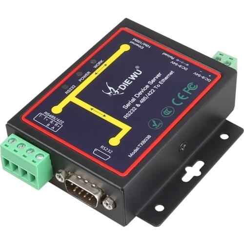 Industrial Modbus Serial RS232 RS485 RS422 to Ethernet Converter Device server TCP/RTU/UDP RJ45 to RS232+RS485 Connector