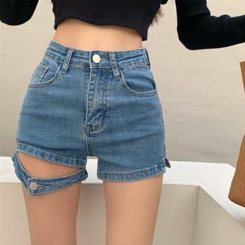 2021 Summer High Street High Waist Blue Denim Shorts Solid Short Jeans Indie Casual Streetwear Womens Sexy Elastic Black Shorts