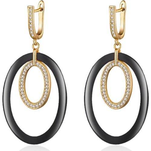 Big Round Circle Ceramic Earrings for Women Cubic Zirconia Gold Silver Color Large Drop Earrings Fine Jewelry Gifts for Girls
