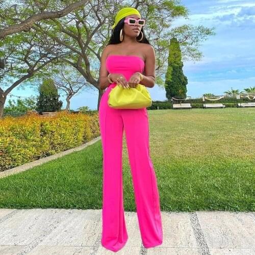 2021 summer new high-quality womens jumpsuit with waist waist sexy Kylie Jenner fashion trend party tube top wide-leg jumpsuit