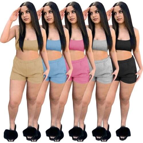Women Two Piece Outfits 2021 Sports Fitness Jogger Leisure Halter Two-piece Suit Sexy Club Party Suit 2021 Summer Short Suit
