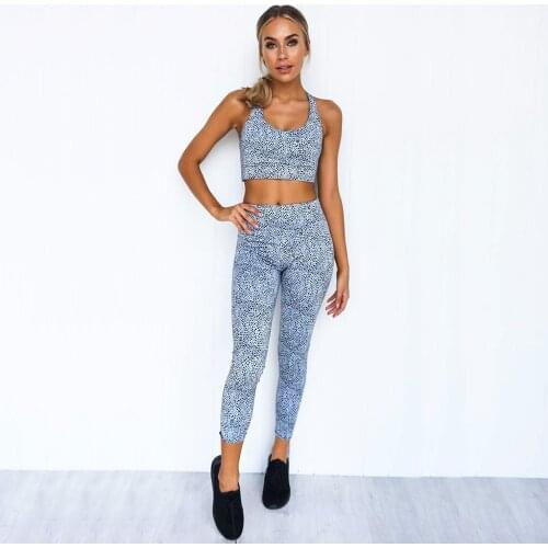 Womens Yoga Suit Printed Sexy Bra And High Waist Legging Fitness Tank Top Pant Set Gym Wear