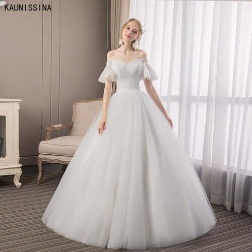 KAUNISSINA Princess Ball Gown Wedding Dresses Short Sleeve V Neck Off Shoulder Simple Bridal Gowns Corset Back Vestido De Noiva