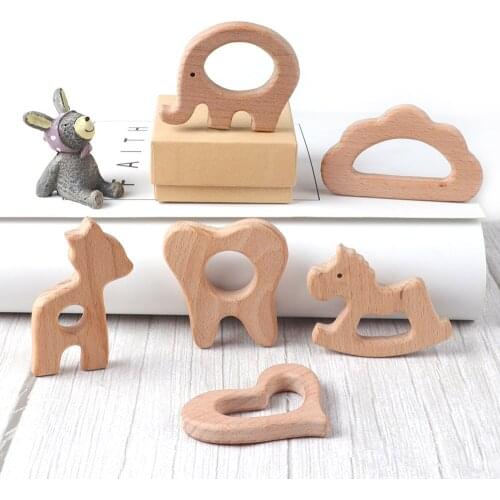 1/5PC Baby Teether Animal Wood Love Ring Koala Elephant Trojan Horse Food Grade Wooden Teether Nursing Pendant Teething Toys