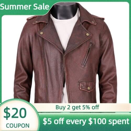 2021 Vintage Brown Genuine Leather Jacket Men Plus Size 5XL Real Natural Cowhide Autumn Slim Fit Short Bikers Coat
