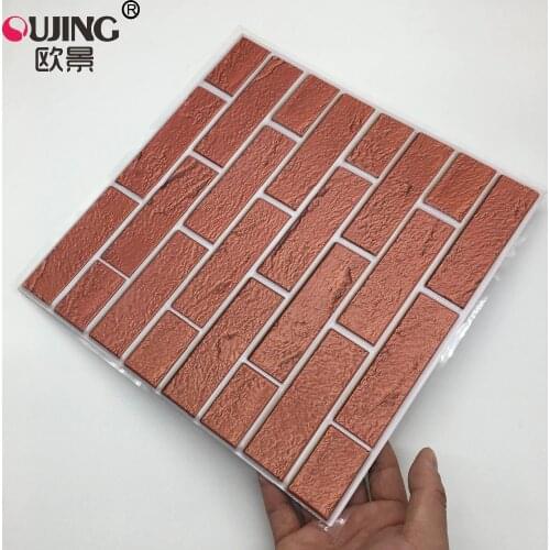 30*30cm*10pcs 3D Red Brick Pattern Embossed Tiles Wall Sticker Restaurant Cupboard Waist Line Tile Wall Decals Vinyl Art Mural
