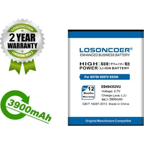 LOSONCOER 3900mAh EB494353VU For Samsung Galaxy Mini S5750 S5570 s5250 S7230/E S5330 C6712 I339 S5750 S5578 I559 Battery
