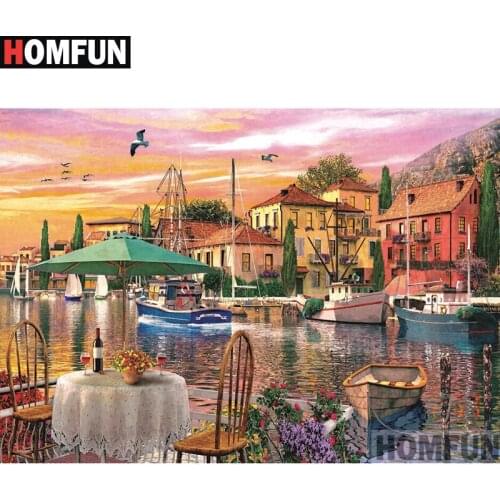 HOMFUN Diy Diamond Painting Cross Stitch Set "House landscape" Home Decor Square Round Diamond Embroidery 5D Needlework A09184