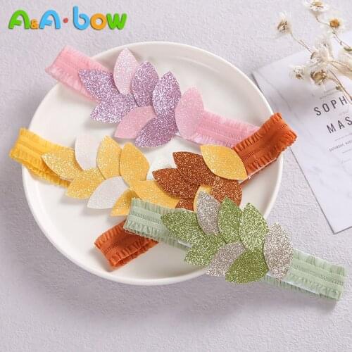 Shiny Maple Leaf Nylon Headbands for Baby Kids Headwear Headband for Newborn Hair Accessories Fashionable Girls Elastic Hairband
