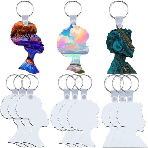 Afro Female Head Shape Keychain Blanks DIY Heat Transfer Keychains Blank for DIY Sublimation Keyrings Decorations Making