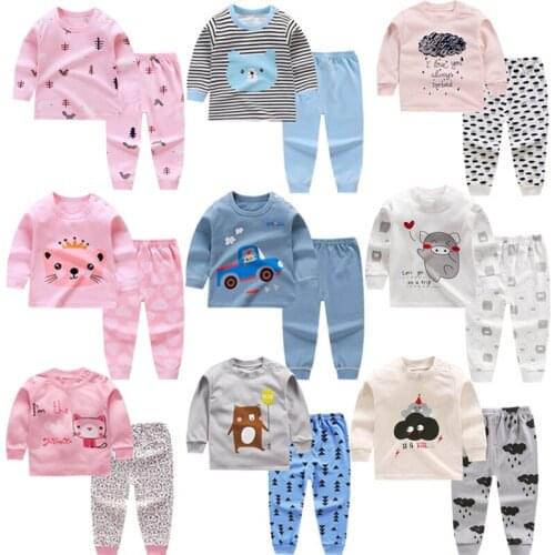 Children Pajamas Clothing Set Boys & Girls Cartoon Sleepwear Suit Sets Kids Long-sleeved+Pant 2-Piece Baby Cotton Pajamas Sets
