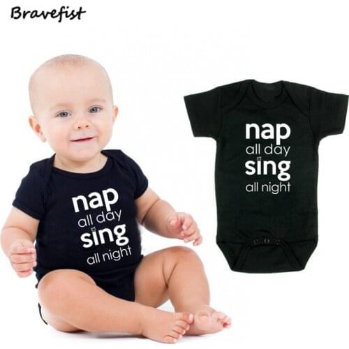 0-2Years Summer Children Boys Girls Clothes Newborn Bodysuits Nap All Day Sing All Night Letters Print Kids Jumpsuits Overalls