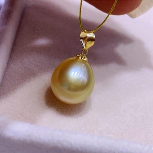 HENGSHENG Fine Jewelry 18k Gold Pearl Pendant 10-11mm Natural Ocean Golden Pearl Pendants Necklaces for Women Gift