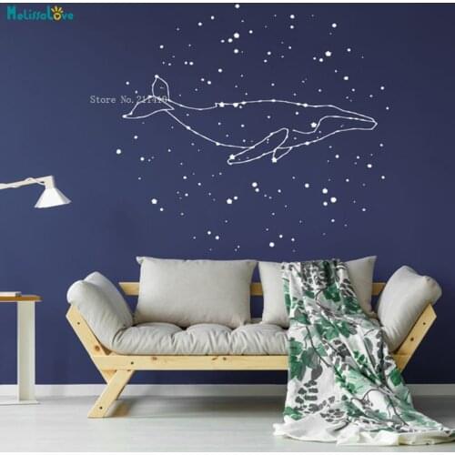 Sperm Whale Traveling In The Vast Deep Sea Wall Sticker Home Decor Quiet Stars Constellation Decor Nursery Vinyl Decals YT3663