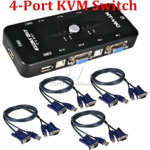 Kebidumei 4 Port USB 2.0 KVM VGA SVGA Switch Hub Box Selector with 4pcs KVM VGA Cable for PC Keyboard Mouse Monitor