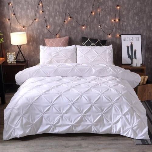 Luxury Comforter Bedding Set Solid Color Pinch Pleat Art Work Duvet Cover With Pillowcase White Grey Bed Cover Queen King 2/3pcs