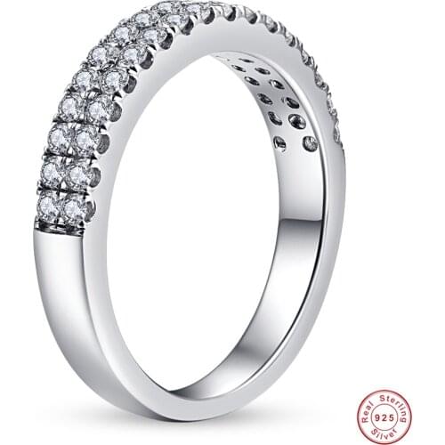 Round 925 Sterling Silver Ring Clear CZ Fashion Stackable Classic Luxury Women Engagement Ring Gift