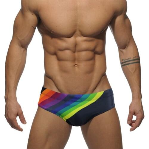 New Mens Rainbow Triangle Swimming Trunks With Push Pad European American Fashion Low Waist Sexy Bikini Summer Beach Surfing