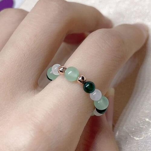Summer Rings for Women Green Crystal Natural Stones Handmade Adjustable Beads Teen Girls Jewelry 2021 Gift Wholesale