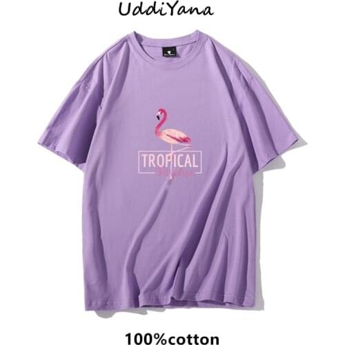 Fashion 100% Cotton Flamingo Anime Print T-shirt Oversize Kawaii Womens Clothes Mens T-shirts Skateboard Tops Y2K Clothing