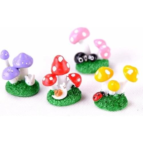Animal Mushroom Set Mini Plants Figure Statue Model Car Ornament Craft Bonsai Decor Miniature Home Fairy Garden Decoration DIY