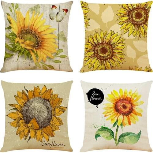 Sunflowers Cushion Cover Hoga Decorative Pillow funda cojines 45x45 housse de coussin Nordic Throw Pillow Cover Sofa Car