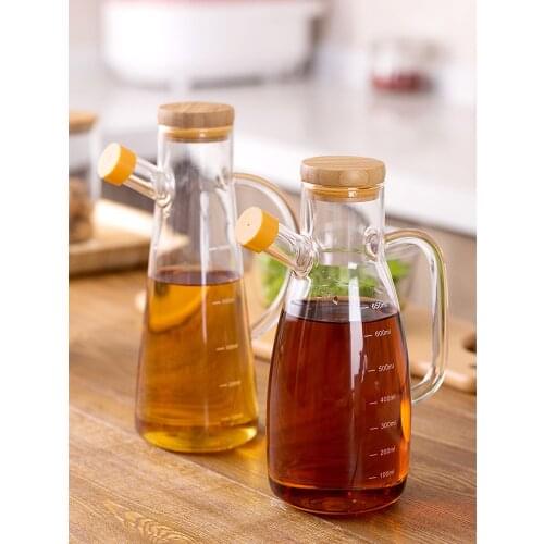 Transparent Glass Oil Bottle with Handle Scale Heat-resistant Lecythus Kitchen Tools Soy Vinegar Sauce Container JU31809