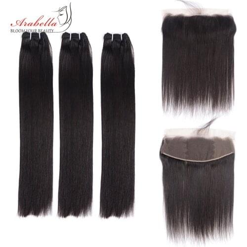 Super Double Drawn Straight Hair Bundles With 13*4 Transparent Lace Frontal Arabella Virgin Hair 100% Human Hair Weave Bundles