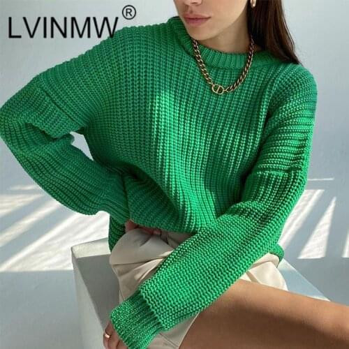 LVINMW Pullovers Pure Color Crew Neck Loose Chic Sweaters Patchwork Casual Woolen Long Sleeve Top Streetwear Autumn Women Cloth