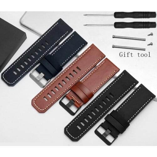 Cow Leather Watchband 26mm Black Blue Strap With Pin Buckle For Fenix 1/2/3 5X6X Mens Genuine Leather Bracelet