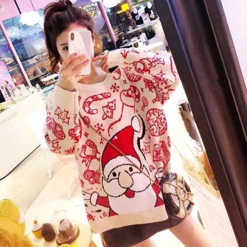 Christmas winter new cute cartoon snowflake Santa Claus Jacquard round neck pullover knit top sweater