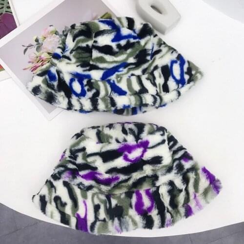 Fashion Camouflage Color Matching Plush Fisherman Hat Womens Autumn and Winter New Casual All-Matching Basin Hat