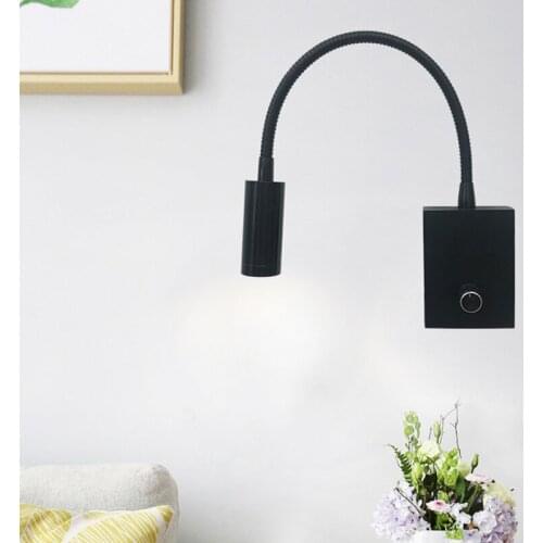 3W LED Wall Lamp Modern Bedroom Bedside Reading Lamp Black Indoor Lighting Body 360 Degree Angle Adjustable Wall Light AC220V