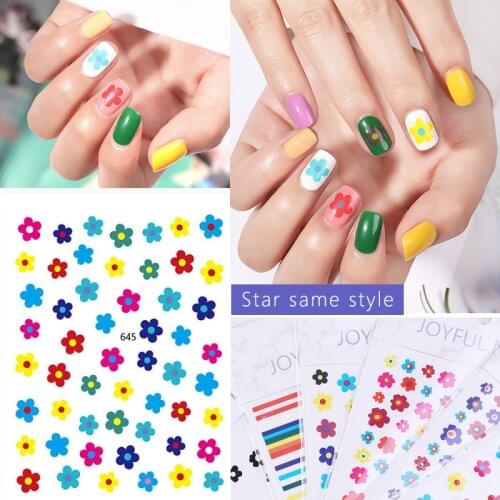 Spring Summer Flowers Nail Stickers and Decals Jumping Colors Stickers for Manicure Design Strawberries Stikers for Nails Art