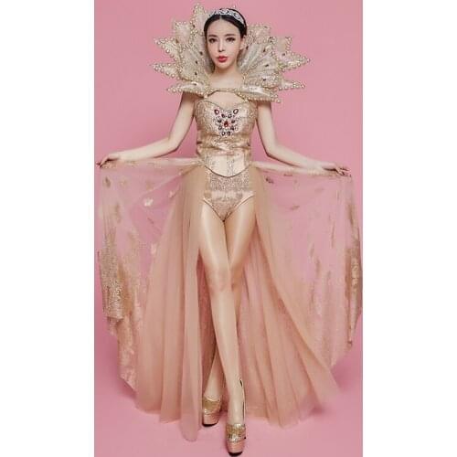 Nightclub Female Singer Stage Dress Birthday Party Clothes Prom Queen Lace Dress Women Gogo Pole Dance Festival Costumes DWY5299