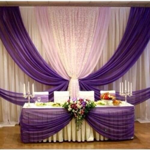 10ft x 20ft Clear White Wedding Backdrop with lovely purple swags stage curtain decoration