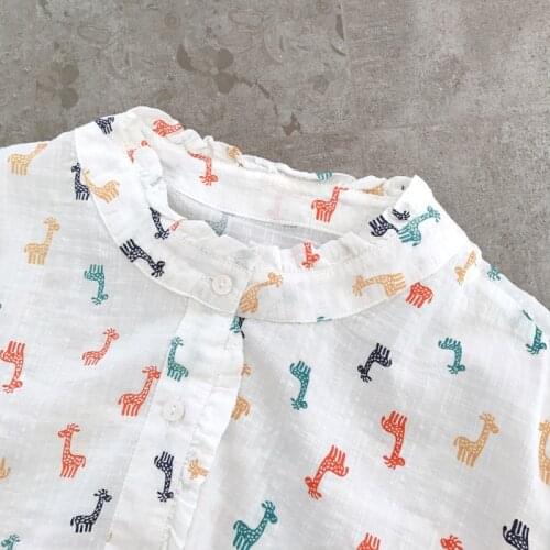 2020 autumn new style Japanese female cartoon embroidery loose cotton yarn all-match stand collar long-sleeved shirt female