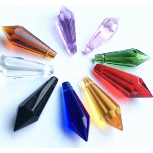 30pcs 36*10mm Multicolor Crystal Glass Prisms Pendants (Free rings) Suncatcher For Birthday Cake Topper Decor, Chandelier Parts