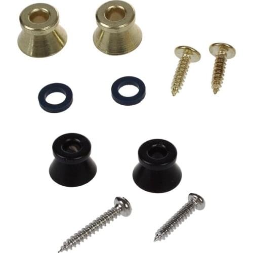 4 Pcs Electric Acoustic Guitar Bass Strap Button Screw Lock Pins Pegs Pads , 2 Pcs Gold & 2 Pcs Black