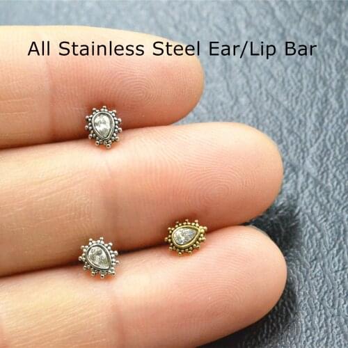 50pcs/Lot Body Jewelry 16GX6/8MM Drop Gems Surgical Steel Lip Bar piercing Labret ring Ear Helix Cartilage Stud New Hot