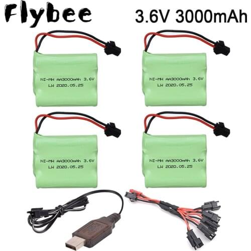 3.6V 3000mah AA NIMH Battery + 3.6v charger For RC Toys Cars RC Boats RC Robot RC Tanks Gun 3.6v Rechargeable Battery For RC Car