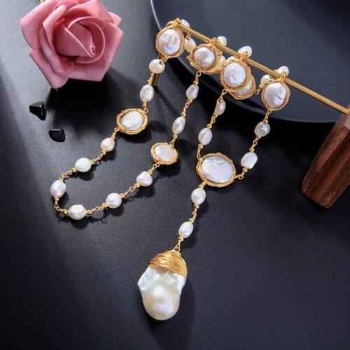 BALANBIU Irregular Baroque Cultured Pearl Pendant Necklaces For Women luxurious Gold Color Brass Chains 2021 Fashion Jewelry