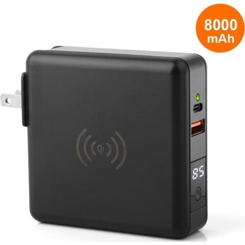 8000mAh QI Wireless Charger Charging USB Type C Travel Plug Power Bank with Digital Screen for iPhone 11 XsMax XR Samsung Huawei