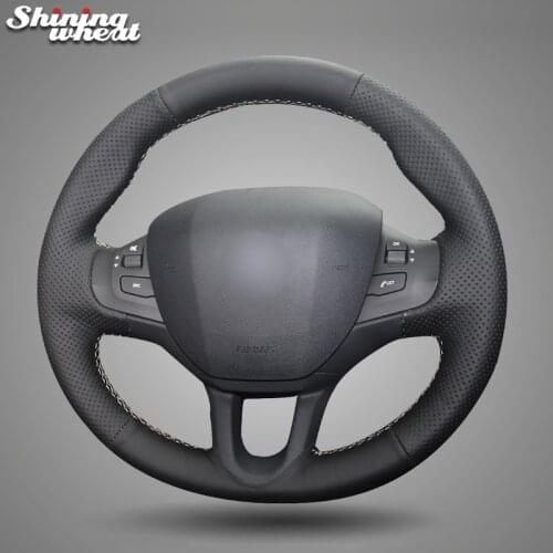 Shining wheat Black Genuine Leather Car Steering Wheel Cover for Peugeot 208 Peugeot 2008 Car Special
