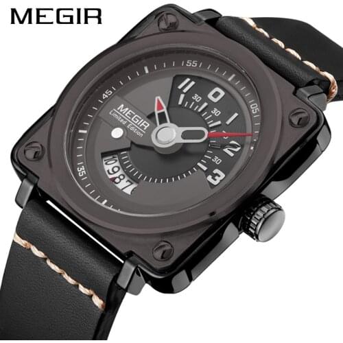 MEGIR Top Brand Luxury Mens Watches Male Clocks Date Sport Military Clock Leather Strap Quartz Watch Business Men Watch Gift