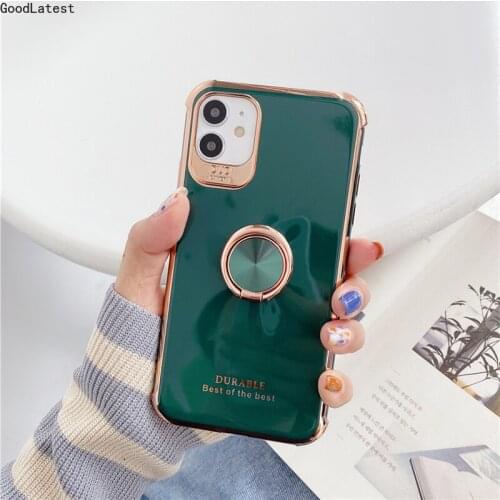 Luxury Electroplated Soft Silicone Case For huawei P40 P30 Honor 9X 30 S Mate 30 Pro Nova 7SE Phone Stand Ring Holder Back Cover