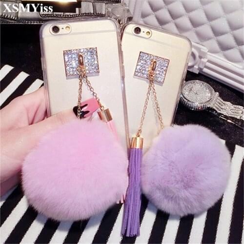 XSMYiss Case For Huawei P8 P9 P10 P20 P30 PLUS LiTE Mate10 20 Pro Lite Fur ball Tassels Buckle TPU Transparent Phone Back Cove