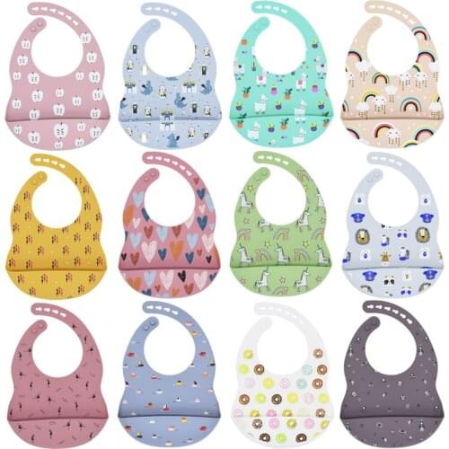 Baby Bibs Cartoon Silicone Bib Waterproof Baby Feeding Newborn Saliva Towel Toddler Aprons Adjustable Burp Cloth Dropshipping