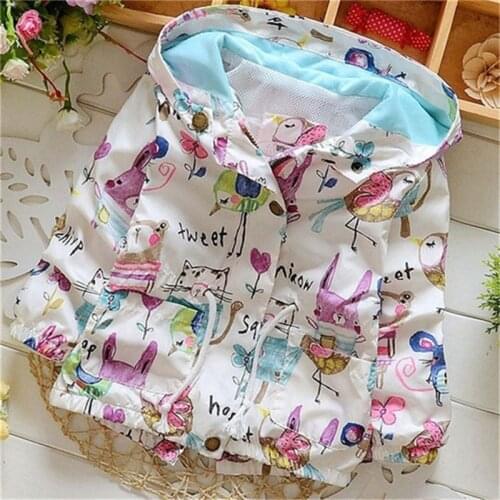 Kids Girl Coat Spring 2021 New Cotton Baby Girl Coat Flower Bird Doodle Dot Jacket Cardigan Childrens Autumn Girls Jackets