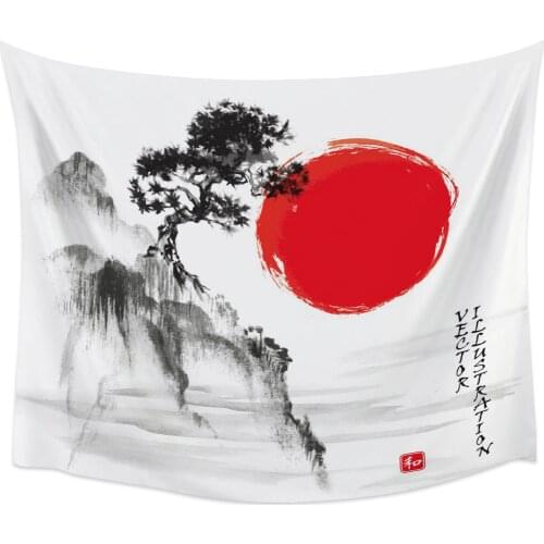 Pine Tree Mountain Sun Landscape Tapestry Wall Hanging Wall Art Bedroom Painting Tapestry Wall Home Decor Dorm Decor Yoga Mat